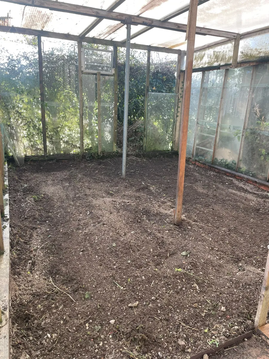 Greenhouse after clearance — bare, turned soil ready to plant